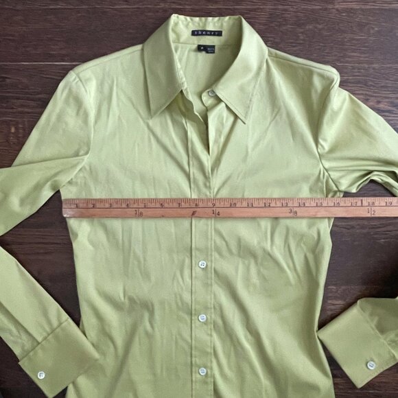 Theory Stretch Cotton "Ivy" Shirt Blouse-Pale Chartreuse Green-Sz 0/XS - Picture 6 of 8